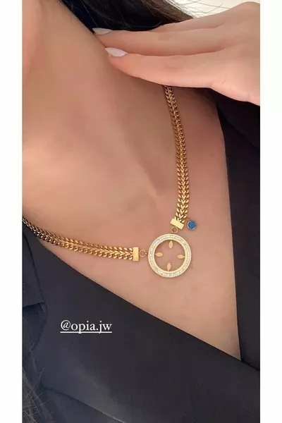 - Колие от стомана с талисман “Назар бончуку” (МОДЕЛ, КЪДЕТО МОЖЕ ДА СЕ ПОСТАВИ ЧЕТВЪРТИНКА) (CM)