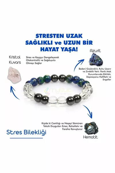 Natural Stone Stress Bracelet |azurite-crystal quartz-hematite| gift Natural Stone | Gift Natural Stone