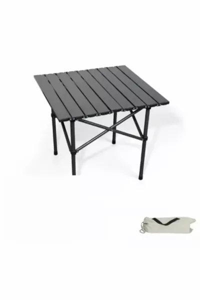 Mittelgroßer schwarzer Klapptisch aus Vollaluminium für Picknick und Camping, Tasche-Tisch, Tisch für Urlaub und Strand