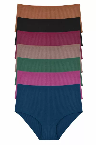 طقم 7 سراويل داخلية نسائية عالية الخصر مخططة - 