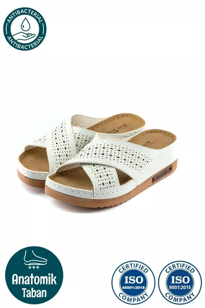 Chaussons pour femme à semelle douce orthopédique, respirants, à double bande, en style paille perforée, confortables, pour la maison