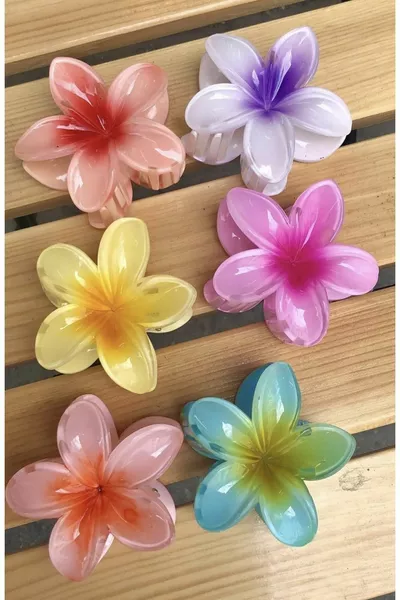 مجموعة 6 مشابك شعر نسائية كبيرة الحجم (8 سم) بلون لوتس