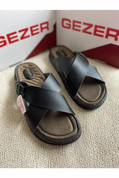 Erkek Ortopedik Rahat Taban Çapraz Ayarlanabilir Siyah Erkek Terliği