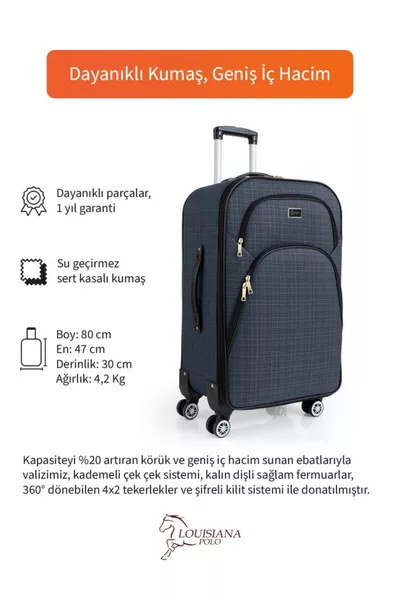 Büyük Boy 4 Teker Kumaş Valiz Lacivert 