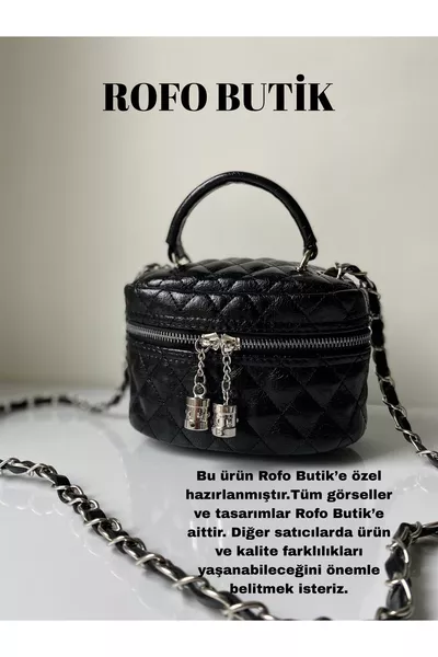 Borsa da donna Rofo Boutique Mini con catenella, chiusura a zip, da mano e a spalla, Luna Nero