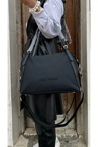 Justpolo Borsa da Donna Nera Grande con Tracolla Regolabile (taglia scuola)