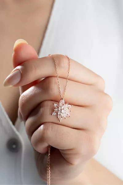  Sterling Silver Frosted White Lotus Flower Necklace in Lighted Box