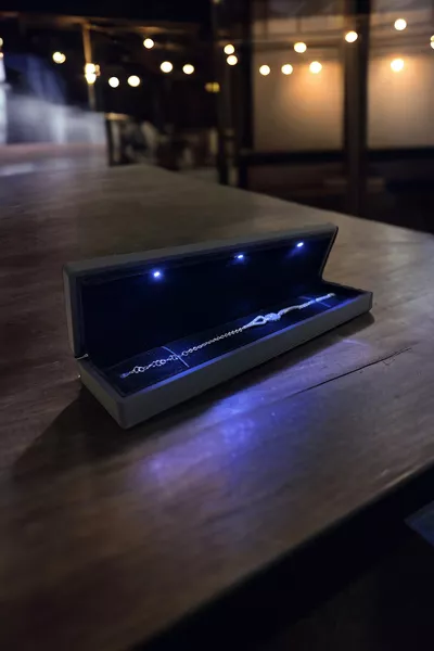  Sterling Silver Three-Stone Rhodium Baguette Silver Bracelet (With Lighted Box)