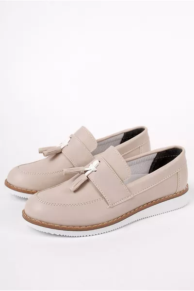 Boys' Cream Leather Classic Shoes