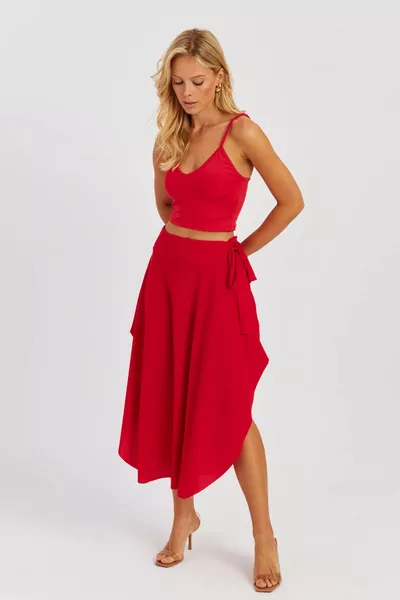 Women's Red Asymmetrical Skirt 