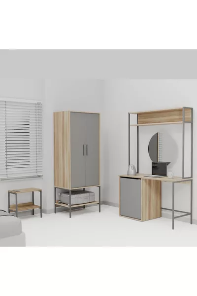 Modulago Midi Hotel Möbel Set Anthrazit Walnuss