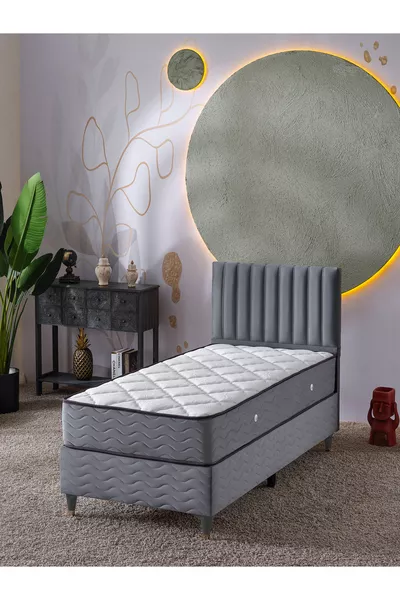 Ezgi  Tek Kişilik (Baza+Başlık+Yatak) 3 Lü Set (Gri)