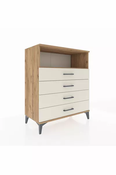 خزانة هابريون ذات رف واحد وأربعة أدراج من خشب الصنوبر وحجر العقيق