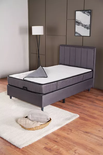 طقم سرير رويال بلس مع صندوق، رأس سرير، مراتب بنوابض ووسادة، أنثراسيت