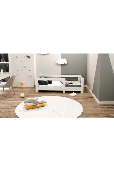 سرير فيغا مونتيسوري من MDF باللون الأبيض متوافق مع المرتبة K