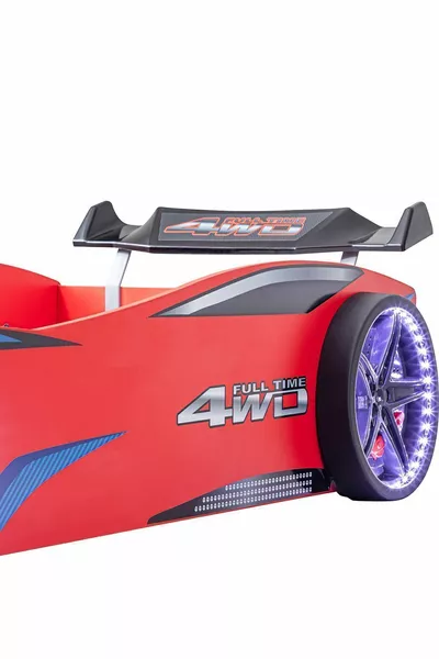 Lit voiture, Lit voiture Merso avec pare-vent et éclairage LED complet - Rouge