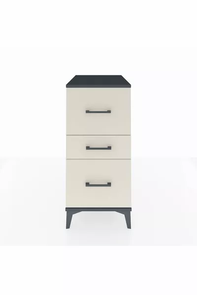 خزانة جانبية كرونوس بثلاثة أدراج - رمادي غامق وحجر رملي