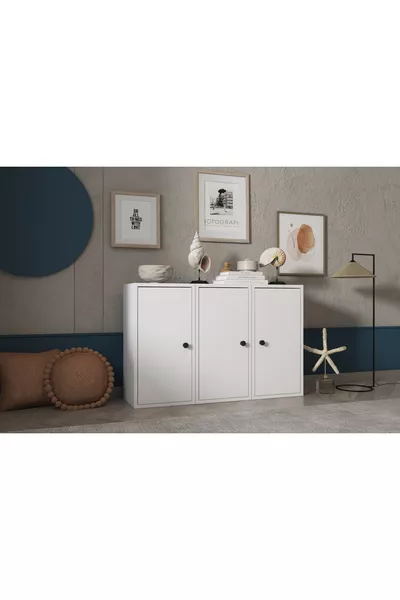 دولاب حديث بتصميم مودرن أبيض إيفا بثلاث أبواب