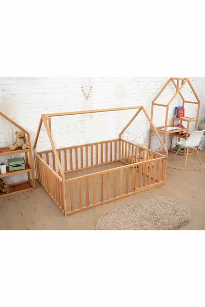 سرير مونتيسوري خشبي - سرير خشبي صلب - سرير أطفال ورضع مونتيسوري