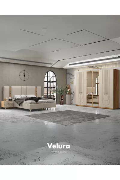 Ensemble de chambre à coucher Papillon (Armoire + Commode + Table de chevet + Lit)