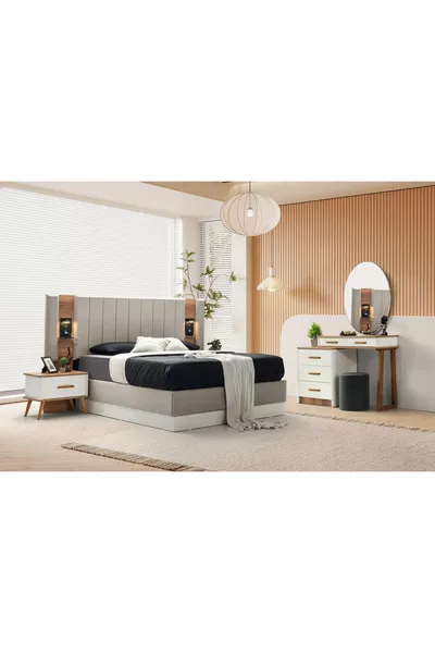 غرفة نوم بمزيج من الخشب المضغوط العتيق