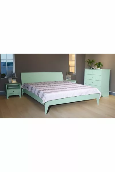 Кровать Aydos из МДФ, комод, тумбочка, зеленый