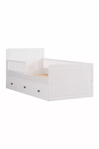 Lit Montessori avec tiroir pour bébé, Lit Montessori Lena avec tiroir - Blanc