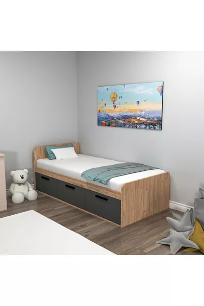 سرير أكسر أتلانتيك صنوبر أنثراسيت – مناسب لسرير فردي، سرير شبابي مع خزانة