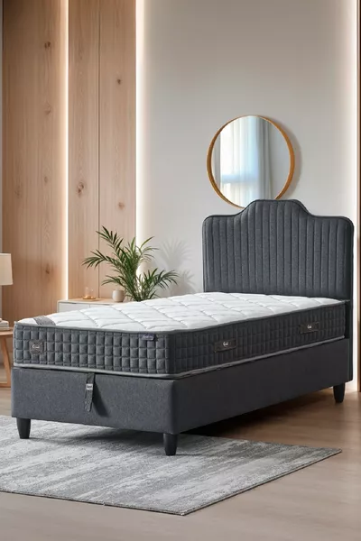 نموذج مناكشة سرير مفرد مضاد للبكتيريا بكامل تقويم العظام، مع قاعدة ورأس سرير، مجموعة من 3 قطع