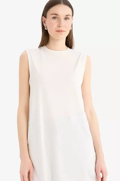 Regular Fit Crew Neck Basic Plain Sleeveless Hijab T-Shirt Tunic SP