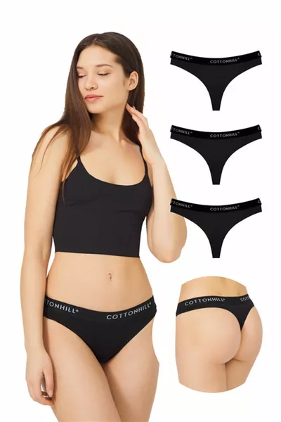 Culotte Tanga Basique en Coton pour Femme Lot de 3