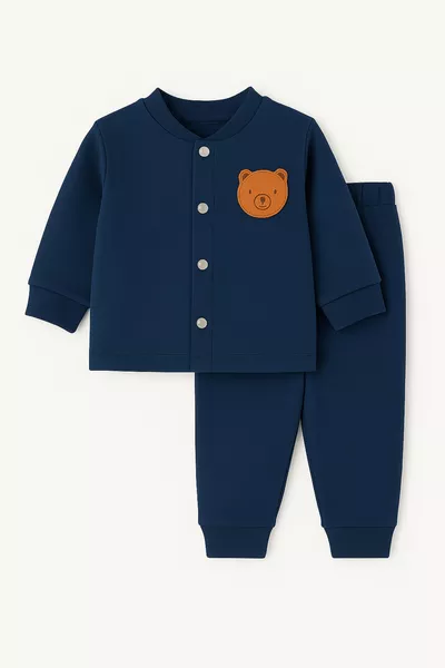 طقم أطفال بأزرار أمامية من القطن والليكرا لأربعة فصول ( شهر)