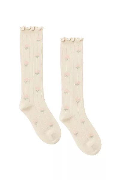 جوارب قصيرة للأطفال بنقشة الأزهار باللون البيج