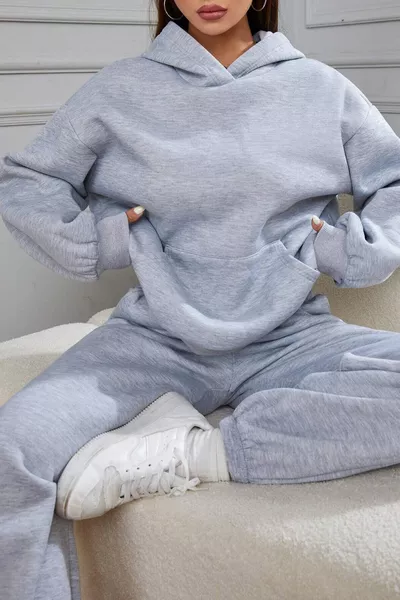 طقم رياضي نسائي بغطاء رأس واسع داخلي قطن شتوي