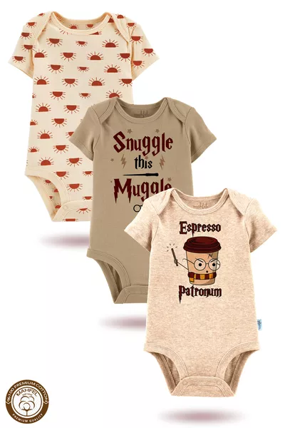 طقم ثلاثي من الأفرول العضوي القطني مع أزرار للأطفال