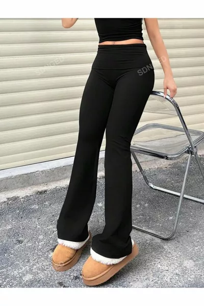High-Waisted Folded Leggings with Elastic Flare K Pants, Folded Waist Leggings