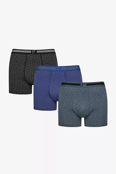 Men's Cotton Geometric 3-Pack Multi-Colored Boxer