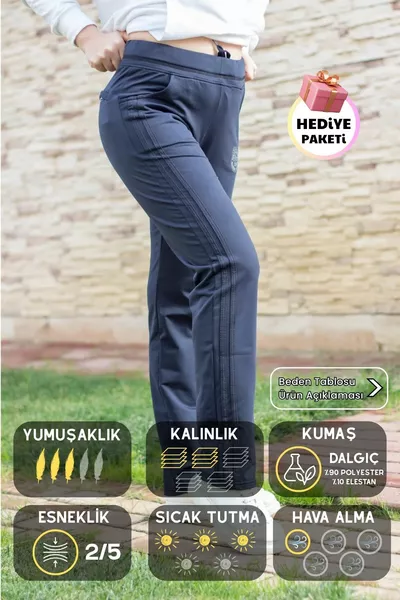 Damen Sporthose in Marineblau mit Streifen, elastisch, bequem geschnitten, 