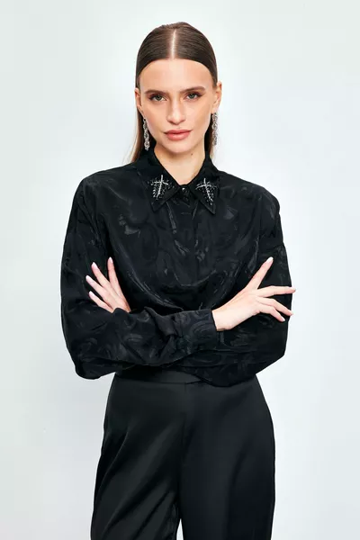 Chemise à motif avec accessoire de col - NOIR