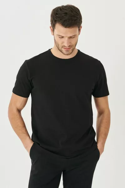Men's Black -Degree Stretch Slim Fit Fitted Crew Neck T-Shirt