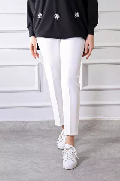 بنطلون قلم بخصر مطاطي بلون عاجي 