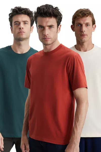 Cultivated Men’s 3-Pack Thick-Textured Regular % Organic Cotton T-Shirt in White/Green/Crimson