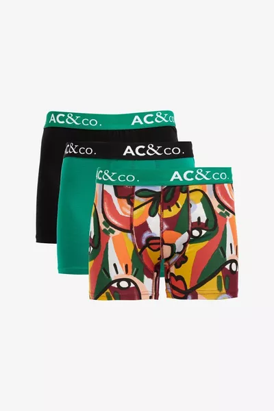 Men's Premium Cotton Black-Green Patterned Stretch 3-Pack Boxers (Groom's Trousseau) Bridal Set