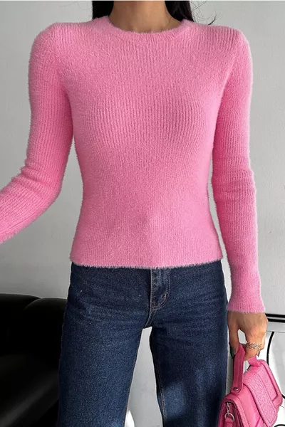 Женский свитер из плюшевой ткани с круглым вырезом, стандартного размера