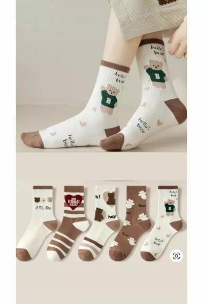 Set di 5 paia di calze da college unisex con orsetti