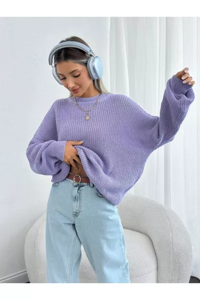 Lila Kadın Oversize Triko Kazak