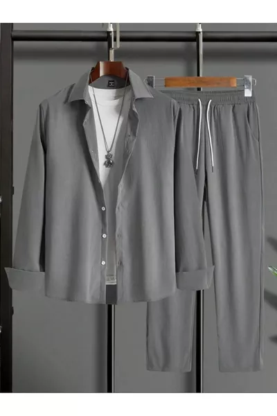 Heren Lange Mouwen Smoky Grijs Shirt en Broek Fleece Trainingspak