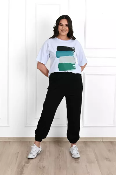 Women's Plus Size Sweatshirt and Pants Set with Print Detail 