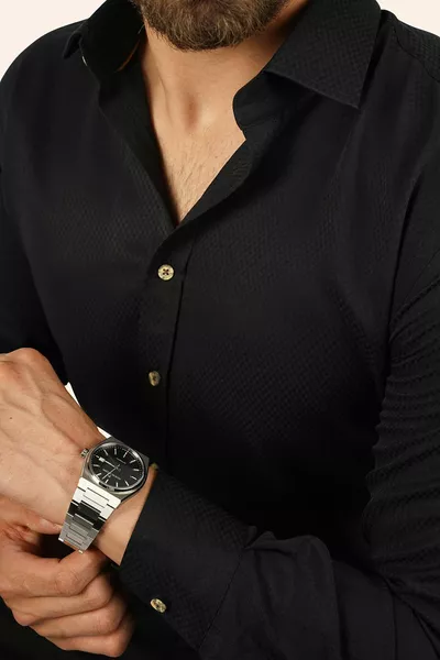 Мужская рубашка Slimfit с узором баклава и черными пуговицами