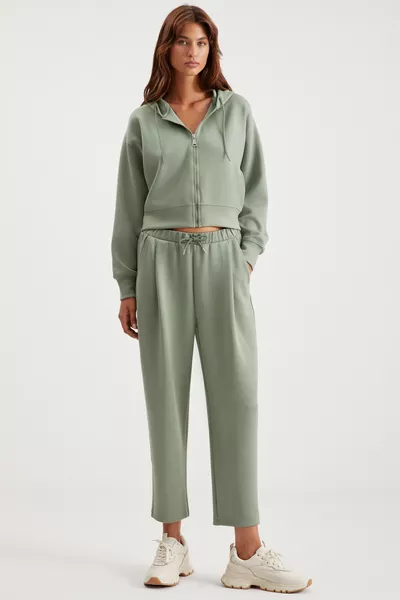 Gıada Kadın Beli Lastikli Kısa Rahat Paçalı Relaxed Fit Organik Pamuklu Mint Yeşil Eşofman Altı